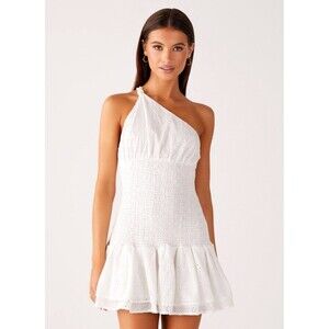 peppermayo Hestia Drop Waist Shirring Mini White Eyelet W Size 4